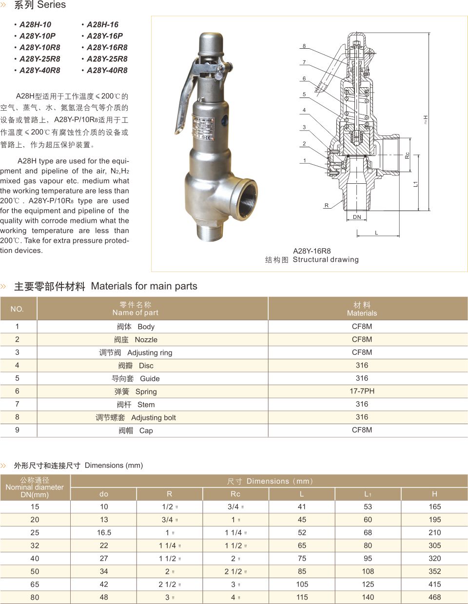 永一安全阀A28Y全启式外螺纹安全阀 